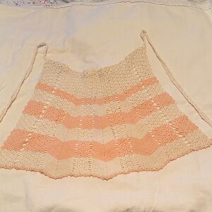 Vintage Crochet Apron with Pink/Peach Stripes